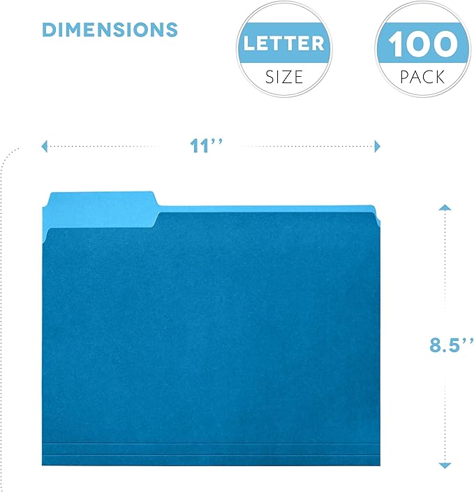 Alitte Colored File Folders Letter Size - 100-Pack Bulk, 10 Assorted Color File Folders for Documents, 1/3 Cut Tab - Office Supplies for Filing Cabinet, Desk, and File Folder Organization