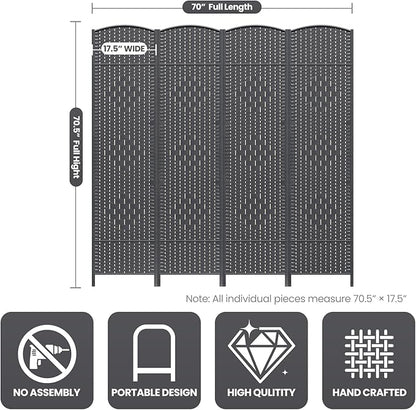 Cocosica 4 Panel Room Divider,6Ft Folding Privacy Screen,Tall - Extra Wide Foldable Panel Partition Wall Divider with Diamond Double-Weaved Hand-Woven Design Room Screen Divider