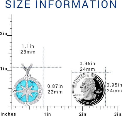 Compass Necklace for Women Men 925 Sterling Silver Pendant Urn Necklaces for Ashes Picture Locket Necklace Anchor Necklace Viking Necklace Crystals CZ Moonstone Abalone Shell Turquoise Compass Jewelry