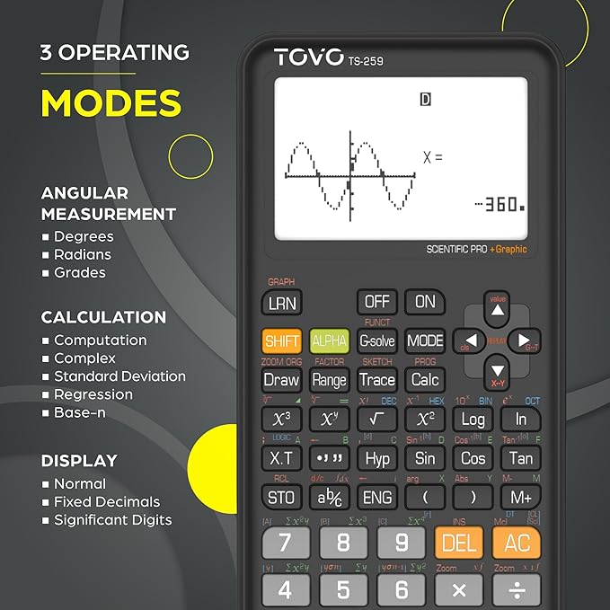 TOVO Scientific Calculator with Graphing Functions, Multiple Modes, 360 Functions, Large Screen, Intuitive Interface for Beginners, High School & Advanced Courses, TS-259 (Developed by CATIGA)