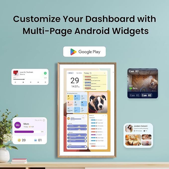 ApoloSign 21.5" Digital Calendar: Dual Mode Calendars with Google Play & Multi-calendar Sync, Electronic Planner & Chore Chart, Smart Touchscreen, Interactive Display for Family Schedules (Teak Wood, 21.5-inch)