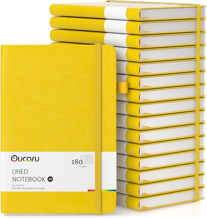 Oucaru Lined Journal Notebook, 16 Pack, 180 Pages, A5 Journals for Writing, 100 GSM Thick Paper, Small Notebooks Daily Journal for Women Men Work, Business, School, Travel Supplies