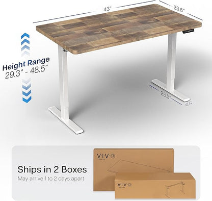 VIVO Electric 43 x 24 in Standing Desk, Memory Height Adjustment, 1B Series, Holds 220 lbs, One-Piece Reclaimed Wood Top, White Frame, DESK-KIT-1W4P