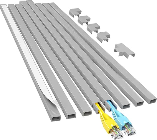 Yecaye Cord Hider, 113in Grey Cord Covers for Wires on Wall, One-Cord Cord Organizer, Easy Install Cable Management Kit, Wire Cover Home Office, W0.59in H0.4in, Grey