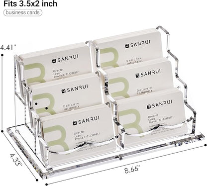YUXUN Business Card Holder Display for Desk,Clear Acrylic Cards Stand for Men and Women,6 Slots 3 Tier Multiple Business Card Organizer (6slots)…