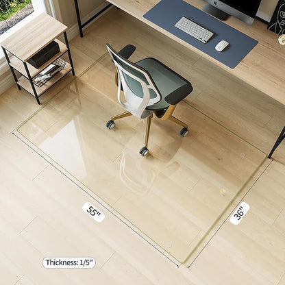 Koonmi Tempered Glass Chair Mat for Hardwood Floors & Carpets, 36" x 55“ Transparent Heavy Duty Office Floor Protector with Noise-Free Gliding Shatterproof for Home Office Desk