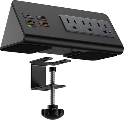 Upgraded,Desk Edge Clamp Mount Power Strips with USB Ports, PD20 W Fast Charging USB-C Port and 3 AC Outlets, Nightstand Charging Station,Office Tabletop Accessories,5.6 Ft Extension Cord