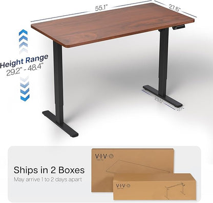 VIVO Electric 55 x 28 in Standing Desk, Memory Height Adjustment, 1B Series, Holds 220 lbs, One-Piece Dark Walnut Top, Black Frame, DESK-KIT-1B55D