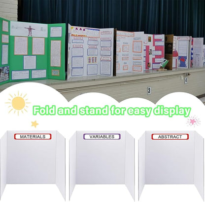 Trifold Display Boards with Colorful Self-Adhesive Sheets – 24 x 16 Inch Tri-Fold Corrugated Presentation Boards for Science Fairs, Complete Poster Board Kit