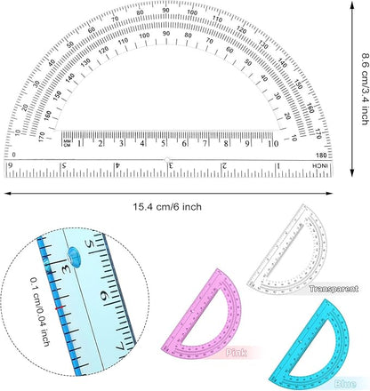 Zonon 12 Pack 6 Inch Plastic Protractor Christian Charity Donation 180 Degrees Pink Blue Clear Protractors for Classroom School Math Teacher Student Office Supplies Christmas Operation Gifts
