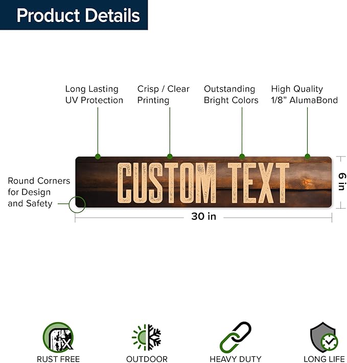 Custom Sign, Custom Street Sign, 11 Font Colors, 13 Font Styles, 4 Hole Options, 22 Sizes, 6x30 Inches, Rust Free DiBound, Fade Resistant, Made in USA by My Sign Center (Vintage Wood)