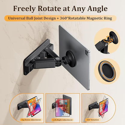 nediea Magnetic Wall Mount for iPad,360°Rotation Tablet Wall Mount Holder,Adjustable & Foldable Tablet Stand for Kitchen Bathroom,Compatible with iPhone,iPad,Samsung,Galaxy Tab,Kindle
