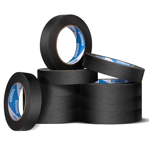 KIWIHUB Black Painters Tape,1" x 60 Yards x 10 Rolls (600 Yards Total) - Medium Adhesive Masking Tape for Painting,Labeling,DIY Crafting,Decoration and School Projects