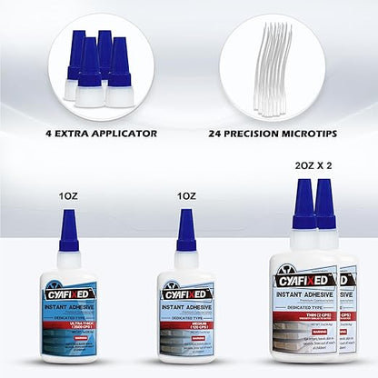 CYAFIXED CA Glue for Woodworking - 2 Bottles Thin Viscosity 2 oz with 1 oz Medium Viscosity and 1 oz Ultra Thick Viscosity, Cyanoacrylate Adhesive for Woodturning, Wood Bonding and Gap Filling