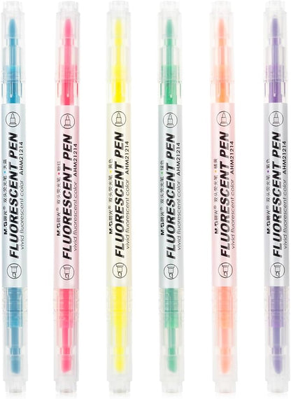 M&G 6 Pcs Dual Tip Highlighters, Chisel & Fine Tip Multicolor Highlighter Pens, Quick Dry, No Bleed, Assorted Bright Colors for Office Documents, Journaling, Planners, and Everyday Organization