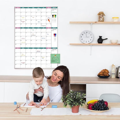 ARCOBIS 3-Month Dry Erase Calendar for Wall, 39"x28" Magnetic Whiteboard Calendar with Silver Aluminum Frame, Monthly Calendar Board for Office, Home, School