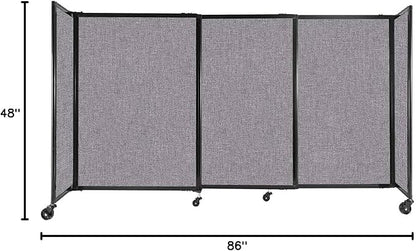 Versare Straightwall Sliding Portable Wall Partition | Freestanding Office Dividers | Locking Wheels | Temporary Room Separator | 7'2'' Wide x 4' Tall Cloud Gray Fabric Panels