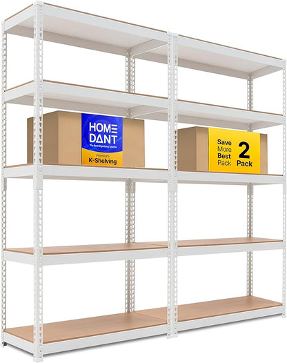 HOMEDANT 5 Tier Storage Shelves Adjustable Laminated Boltless Garage Metal Shelving Unit Heavy Duty Utility Rack Shelf Warehouse Pantry Closet Kitchen (2, (M) 35.9" W, White)