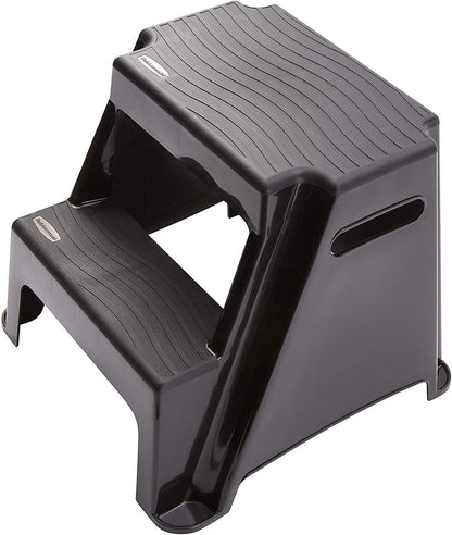 2-Step Molded Plastic Step Stool, Lightweight with Slip Resistant Treads and Non-Slip Feet, Black (Amazon Exclusive)
