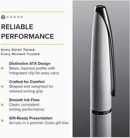 Cross ATX Brushed Chrome Fine Nib Fountain Pen - Refillable Pen for Smooth Writing - Black Ink - Comfortable Grip - Long-Lasting - Professional Office Supplies - Gift Box Included
