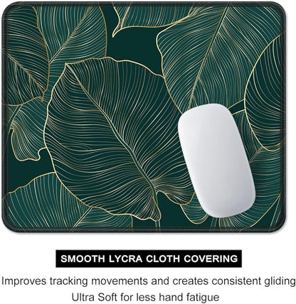 Auhoahsil Mouse Pad, 12 x 10 in Tropics Theme Computer Mouse Pad for Desk, Premium-Textured Non-Slip Rubber Stitched Edges Waterproof Square Mouse Mat for Gaming Work Wireless Mice, Green Leaves