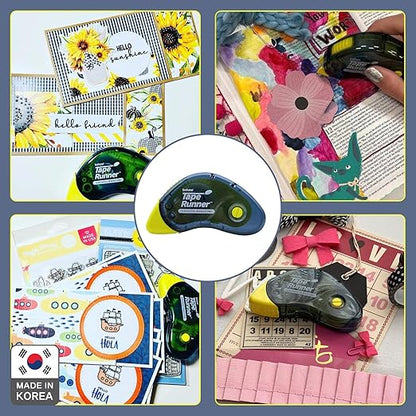 Tape Runner - Double Sided Adhesive with Dispenser Roller Included - Acid Free, Sticky, Clear & Transparent - Ideal for Scrapbooking, Crafts & More - Boomerang (417 inches per cartridge), 5 Cartridges