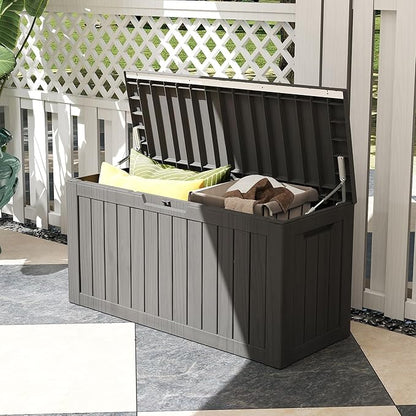 Yardgrace 80 Gallon Outdoor Storage Box Waterproof, Resin Deck Boxes with Lockable Lid & UV-Resistant for Patio, Pool, Garden Furniture Cushions & Accessories, Coffee