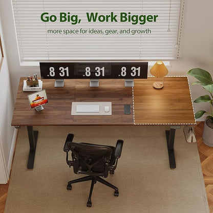 Agilestic Electric Standing Desk, Extra Large 71 x 31.5 Inches Height Adjustable Desk, Sit Stand Up Workstation for Home Office, Ergonomic Rising Gaming Computer Table with Memory Preset, Dark Walnut