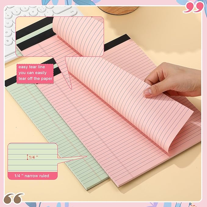 Fuutreo 8 Pcs 8.5'' x 11'' Colored Legal Pad Writing Pads Narrow Ruled 50 Sheets Per Notepad Perforated Writing Notepad Office Supplies for College Office Business (Macaron Color)