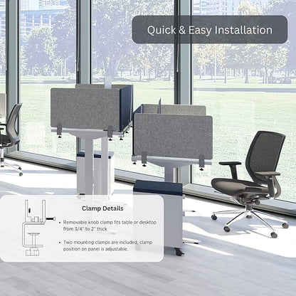 Sound Absorbing Panel Privacy Shield - Desk Divider for Students and Office (Light Grey, 48" W x 18'H)