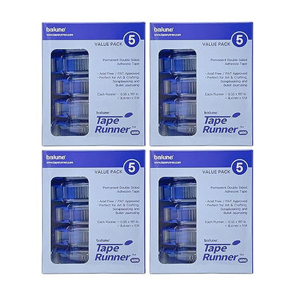Tape Runner - Double Sided Adhesive with Dispenser Roller Included - Acid Free, Sticky, Clear & Transparent - Ideal for Scrapbooking, Crafts & More - Mini (197 inches per Cartridge), 20 Cartridges