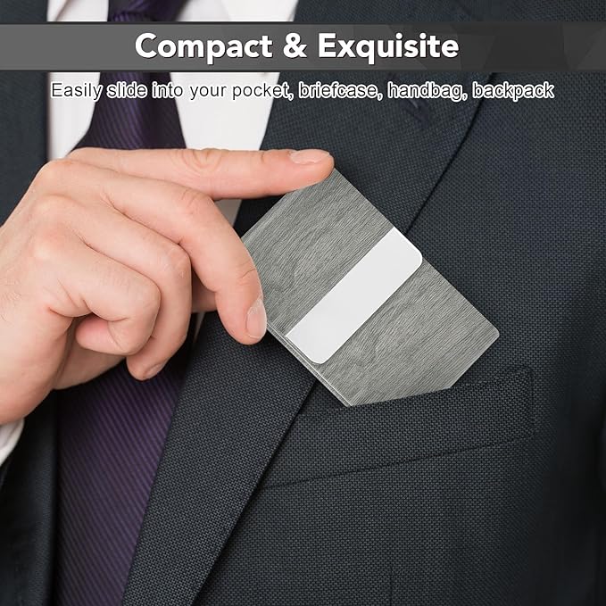 Business Card Holder with Ultra Slim Design, Business Card Case with Premium PU Leather, Suit Pocket Metal Card Holder for Women/Men, Magnetic Closure Quick Access Cards