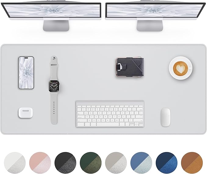 PU Leather Desk Pad Protector - 48" x 17" Office Desk Mat, Non-Slip, Waterproof, Ivy White