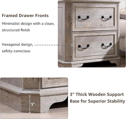 T4TREAM 34" Lateral File Cabinet with 2 Drawers, Farmhouse Filing Cabinet with 34" Wide Wooden Tabletop & Smooth Rails, Holds Letter/Legal, Hexagonal Design & Framed Drawer Fronts, Light Rustic Oak