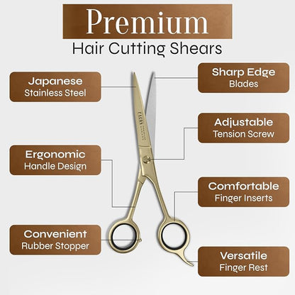 Facón Hair Cutting Scissors - Professional Hair Scissors 6.5 Inch Razor Edge Barber Shears Salon Hair Cutting Shears - Japanese Stainless Steel - Precision Cutting Premium Shears for Men, Women & Kids