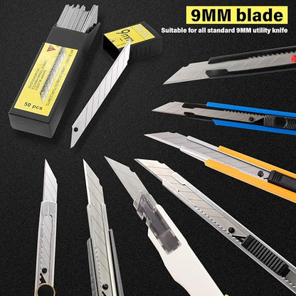 Gomake 100pcs Knife Replacement Blades, 30 Degree Carbon Steel 9mm Snap Off Blades for Retractable Cutting Knives, Hobby, Craft Knife, Box Cutter