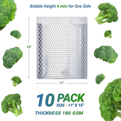 Amiff Silver Thermal Bubble Mailer, 11 x 15 Inches. 10 Pack Metallic Bubble Mailers. Self-Seal Insulated Mailers for Cold Shipping. Padded Envelopes Waterproof. Thermal Bag for Food, Cosmetics