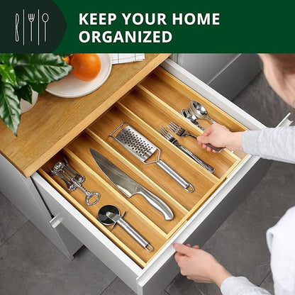 ROYAL CRAFT WOOD Luxury Bamboo Kitchen Drawer Organizer - Silverware Organizer - Utensil Holder and Cutlery Tray with Grooved Drawer Dividers for Flatware and Kitchen Utensils (5 Slot, Natural)