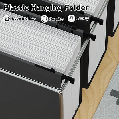 ANSOOK Plastic Legal Size Hanging File Folders,12 Pack Reinforced Black File Cabinet Folders,Heavy Duty3 Inch File Folders Hanging with Tabs,Hanging File Organizer for Office Home School