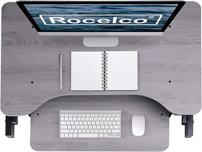 Rocelco 37.5" Deluxe Height Adjustable Standing Desk Converter - Quick Sit Stand Up Dual Monitor Riser - Gas Spring Assist Computer Workstation - Large Retractable Keyboard Tray - Gray (R DADRG)