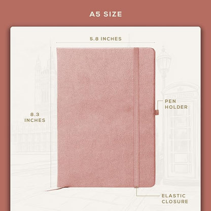 BEECHMORE BOOKS A5 Dotted Journal – 160gsm Thick Paper No-Bleed Bullet Notebook – Hardcover Dot Grid Logbook with Presentation Gift Box – Vegan Leather Sketchbook for Artists & Professionals