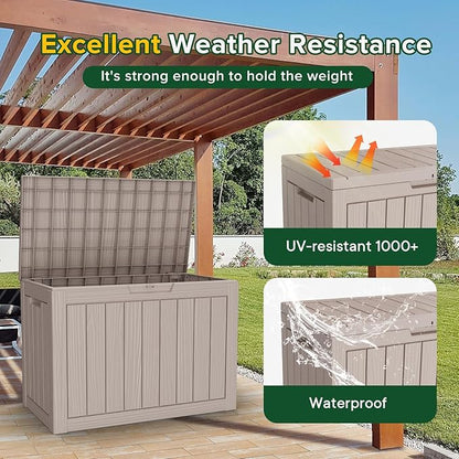 Yardgrace 45 Gallon Patio Storage Box - Waterproof Deck Box for Outdoor Toys, Space-Saving Resin Chest with Lock for Cushions & Pool Gear, UV-Resistant, Ash Grey