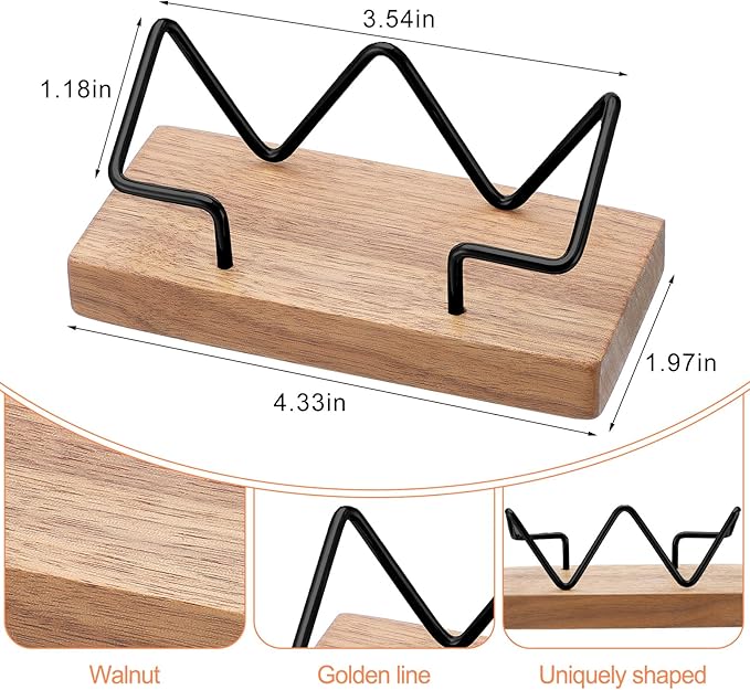 Amyhill 2 Pieces Wood Business Card Holder for Desk Wooden Business Card Display Stand Postcard Holder for Office Home Desktop (Light Wood Color, Black)