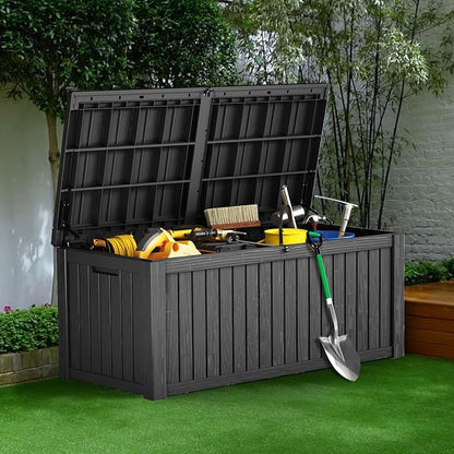 Decksplore Outdoor Storage Box Waterproof Large, 180 Gallon Lockable Resin Deck Box, Patio Storage Bin for Pool Accessories Cushion Furniture, Garden Tools, UV-Resistant Outside Delivery, Black