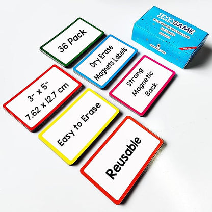 36 Pack Magnetic Dry Erase Labels - Magnetic Blank Cards with Color Borders, Reusable Magnetic Name Tags - Dry Erase Labels for Home, Office, Classroom - 3 x 5 Inches