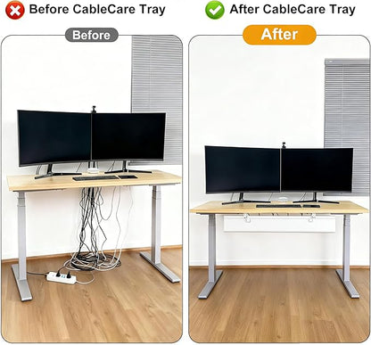 Oxford Cloth Under Desk Cable Management Tray,No-Drill 36" Desk Cable Management Organizer with Clip/Screw Installation,Fabric Cable Management for Home,Office & Gaming Computer(White)