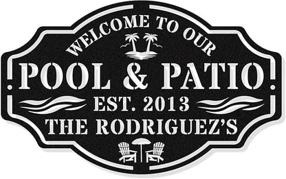 Personalized Name Metal Pool Sign,Patio Signs for Outside, Custom Pool Bar Sign, Backyard Oasis Sign,Patio Decor Outdoor,Pool Tropical Coastal Decor,Pool Decorations Outdoor
