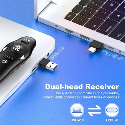 USB Type C Presentation Clicker Wireless Presenter Remote Clicker for PowerPoint Presentations with Red Pointer, PowerPoint Clicker Slide Advancer for Mac/Laptop/Computer/Class/Office