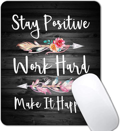 IMAYONDIA Rustic Black Wood Grain Mouse Pad, Black and White Quote Mouse Pad Office Decor, Mousepad Inspirational Quotes for Women, Stay Positive Work Hard and Make It Happen, 9.5 x 7.9 Inch
