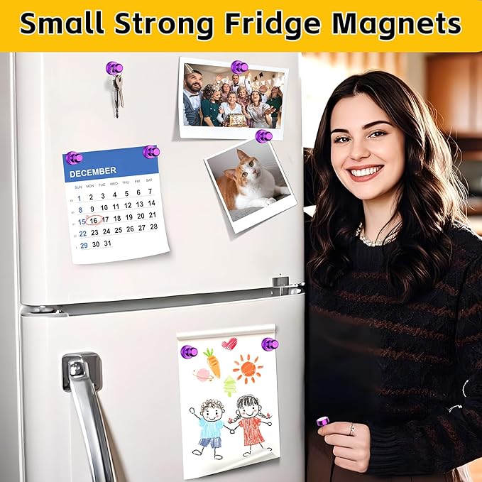 VNDUEEY 16 Pack Purple Fridge Magnets, Refrigerator Magnets Strong Whiteboard Magnet, Small Magnet for Fridge, Magnetic Push Pins for Home, Office, School, Locker, Adult